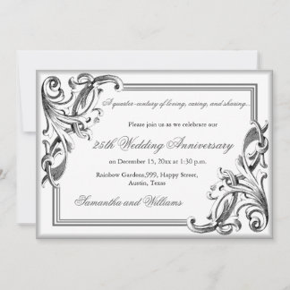 Elegant 25th Silver Wedding Anniversary Photo  Invitation
