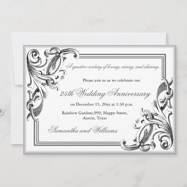 Elegant 25th Silver Wedding Anniversary Photo  Invitation (Front)