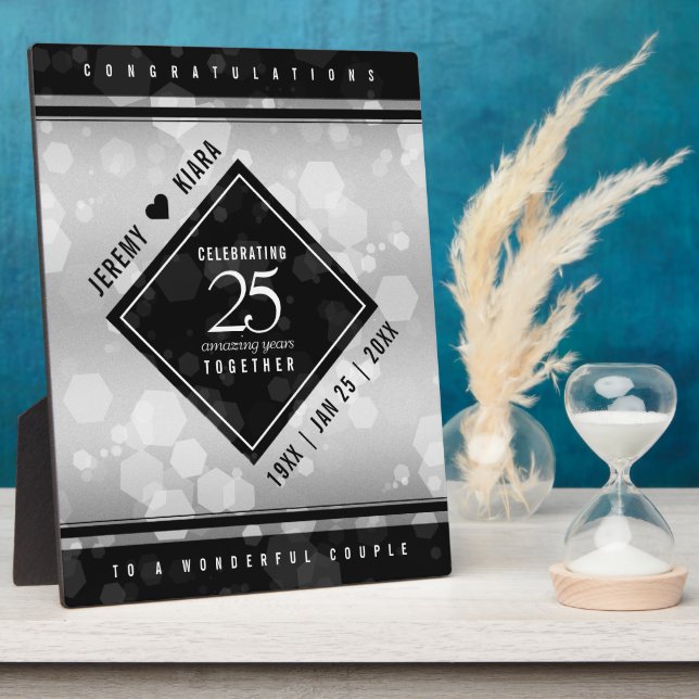 Elegant 25th Silver Wedding Anniversary Plaque (Side)