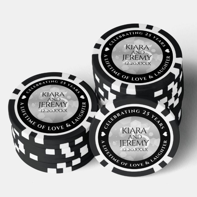Elegant 25th Silver Wedding Anniversary Poker Chips (Stack)