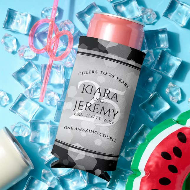 Elegant 25th Silver Wedding Anniversary Seltzer Can Cooler (In Situ Summer)