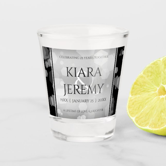 Elegant 25th Silver Wedding Anniversary Shot Glass (Front)