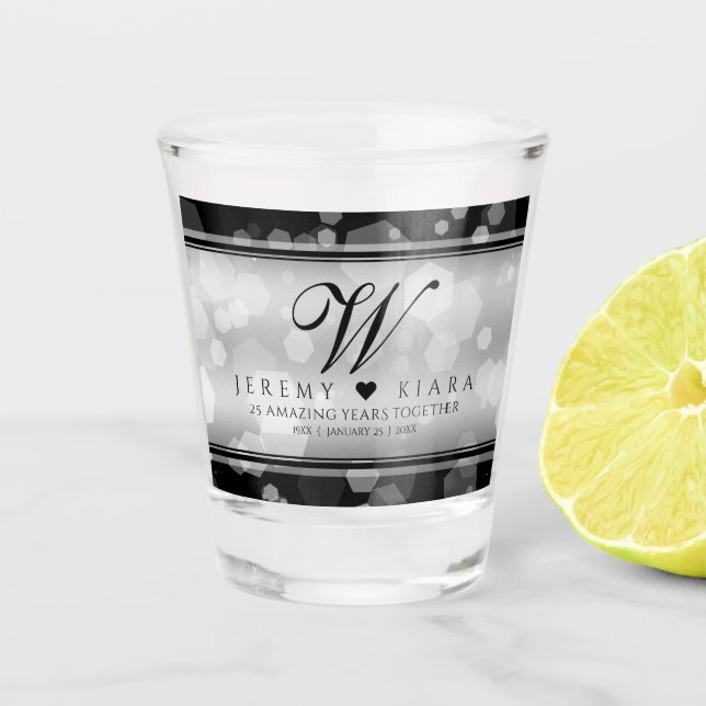 Elegant 25th Silver Wedding Anniversary Shot Glass (Front)