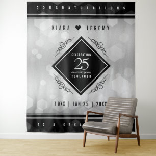 Elegant 25th Silver Wedding Anniversary Tapestry