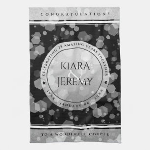 Elegant 25th Silver Wedding Anniversary Tea Towel