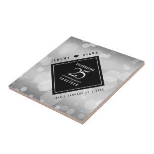 Elegant 25th Silver Wedding Anniversary Tile