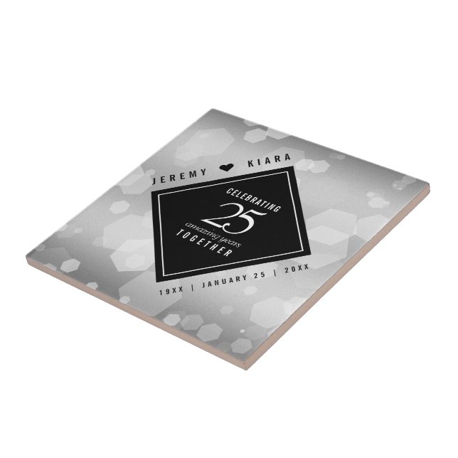 Elegant 25th Silver Wedding Anniversary Tile (Side)
