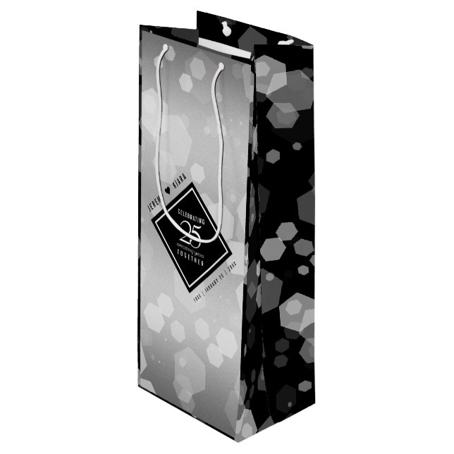 Elegant 25th Silver Wedding Anniversary Wine Gift Wine Gift Bag (Front Angled)