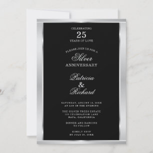 Elegant 25th Wedding Anniversary Black And Silver Invitation