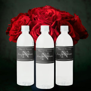 Elegant 25th Wedding Anniversary Custom + Monogram Water Bottle Label