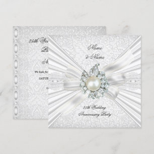Elegant 25th Wedding Anniversary Party Lace White Invitation