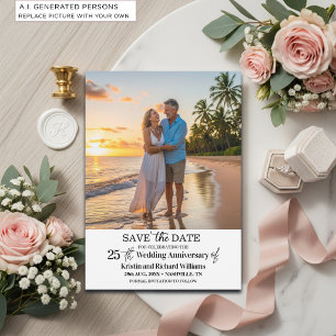 Elegant 25th Wedding Anniversary Photo Save The Date