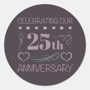 Elegant 25th Wedding Anniversary Purple Classic Round Sticker