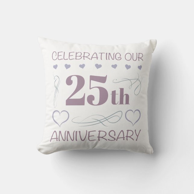 Elegant 25th Wedding Anniversary Purple Cushion (Front)
