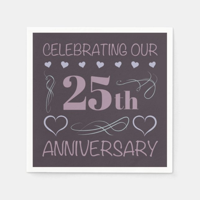 Elegant 25th Wedding Anniversary Purple Napkin (Front)