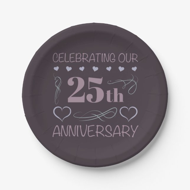 Elegant 25th Wedding Anniversary Purple Paper Plate (Front)