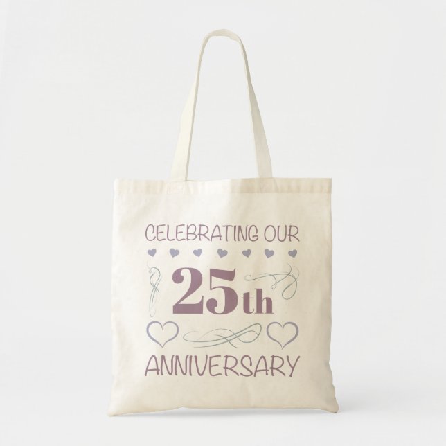 Elegant 25th Wedding Anniversary Purple Tote Bag (Front)