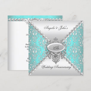 Elegant 25th Wedding Anniversary Teal Blue White Invitation