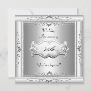 Elegant  25th  Wedding Anniversary White Silver Invitation