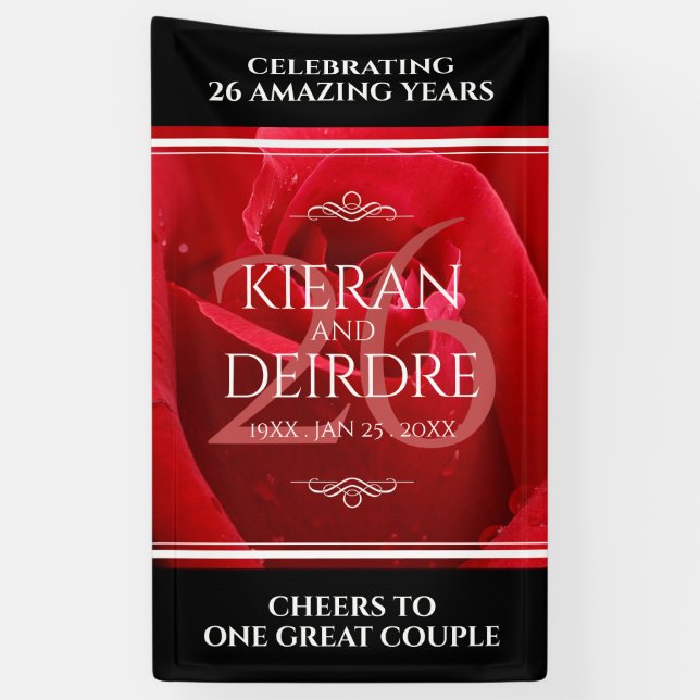 Elegant 26th Rose Wedding Anniversary Celebration Banner (Vertical)