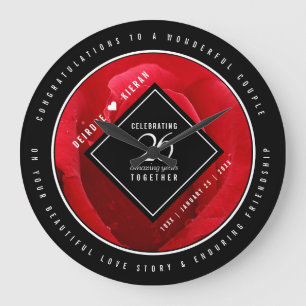Elegant 26th Rose Wedding Anniversary Celebration Large Clock