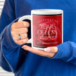 Elegant 26th Rose Wedding Anniversary Celebration Large Coffee Mug<br><div class="desc">Celebrate the 26th rose wedding anniversary with a couple of these stylish giant coffee mugs! Elegant lettering on a romantic red rose background add a memorable touch for this special occasion and extraordinary milestone. Personalise with the couple's names, dates of marriage and/or congratulatory messages. Reverse shows identical design. Design ©...</div>