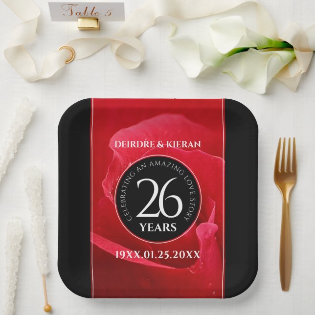 Elegant 26th Rose Wedding Anniversary Celebration Paper Plate (Wedding)