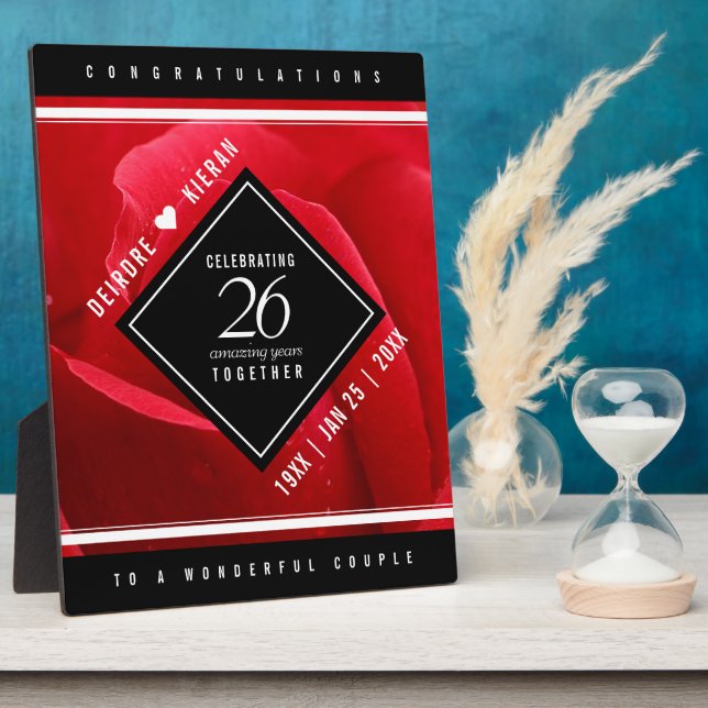 Elegant 26th Rose Wedding Anniversary Celebration Plaque (Side)