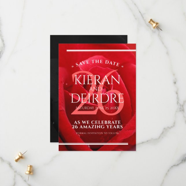 Elegant 26th Rose Wedding Anniversary Celebration Save The Date (Front/Back In Situ)