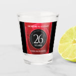 Elegant 26th Rose Wedding Anniversary Celebration Shot Glass<br><div class="desc">Toast the 26th rose wedding anniversary with this commemorative shot glass! Elegant white lettering on romantic red rose and black backgrounds add a memorable touch for this special occasion and extraordinary milestone. Personalise with couple's names and dates of marriage. Design © W.H. Sim, All Rights Reserved. See more at zazzle.com/expressionsoccasions...</div>