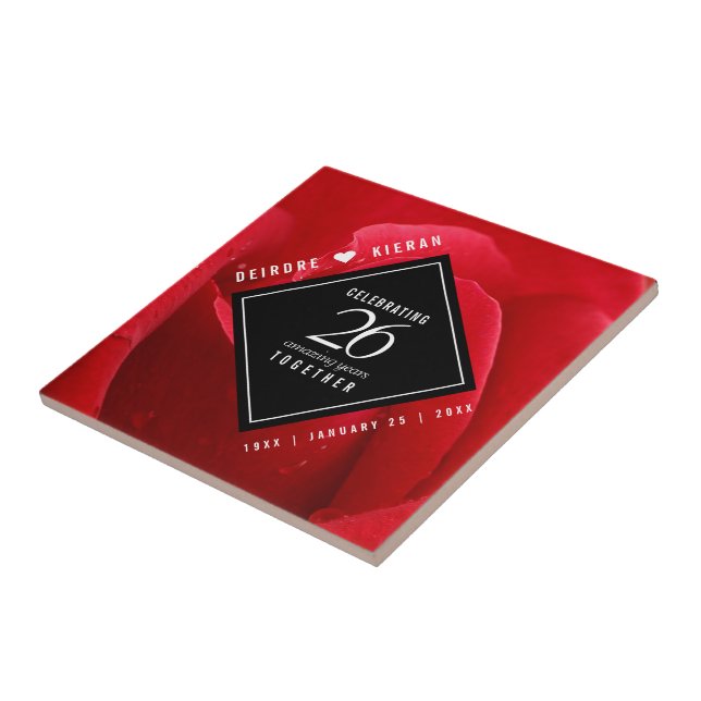 Elegant 26th Rose Wedding Anniversary Tile (Side)