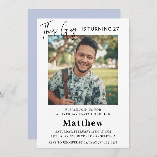 Elegant 27th birthday invitations Men Photo (Front/Back)