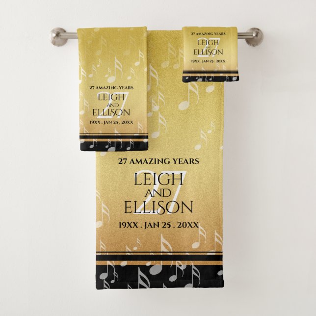 Elegant 27th Music Wedding Anniversary Bath Towel Set (Insitu)