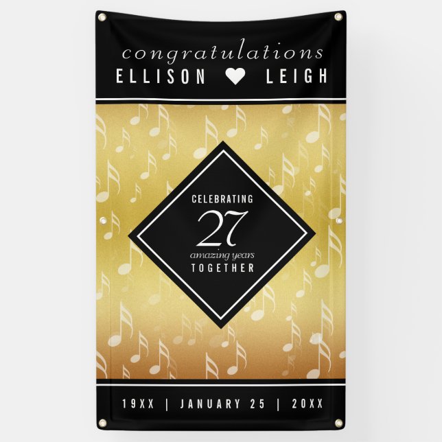 Elegant 27th Music Wedding Anniversary Celebration Banner (Vertical)