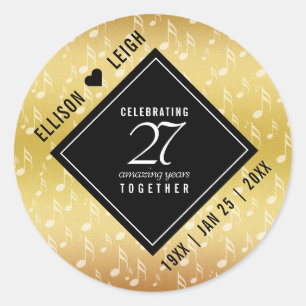 Elegant 27th Music Wedding Anniversary Celebration Classic Round Sticker