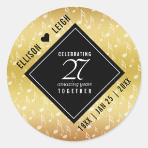 Elegant 27th Music Wedding Anniversary Celebration Classic Round Sticker