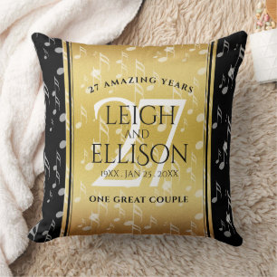 Elegant 27th Music Wedding Anniversary Celebration Cushion