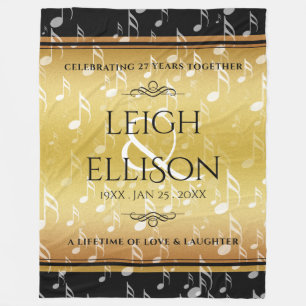 Elegant 27th Music Wedding Anniversary Celebration Fleece Blanket