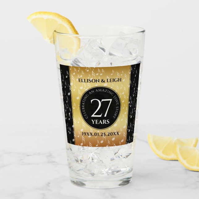 Elegant 27th Music Wedding Anniversary Celebration Glass (Front Ice)