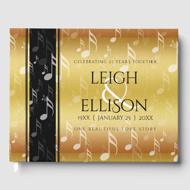 Elegant 27th Music Wedding Anniversary Celebration Guest Book (Front)