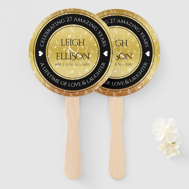 Elegant 27th Music Wedding Anniversary Celebration Hand Fan (Front and Back)
