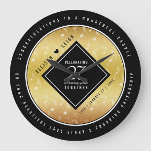 Elegant 27th Music Wedding Anniversary Celebration Large Clock