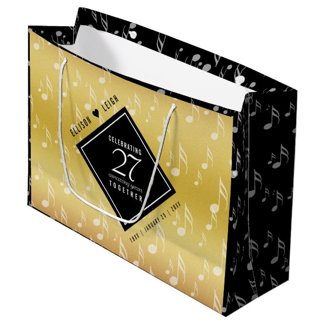 Elegant 27th Music Wedding Anniversary Celebration Large Gift Bag (Front Angled)