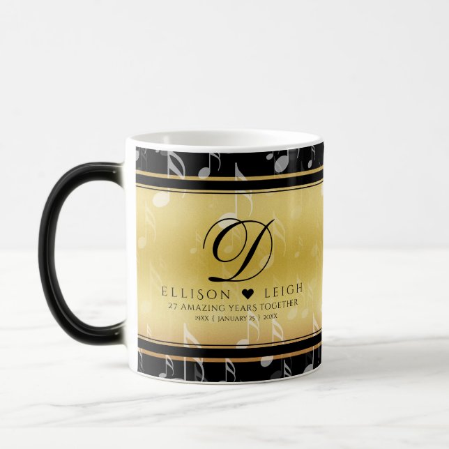 Elegant 27th Music Wedding Anniversary Celebration Magic Mug (Left)