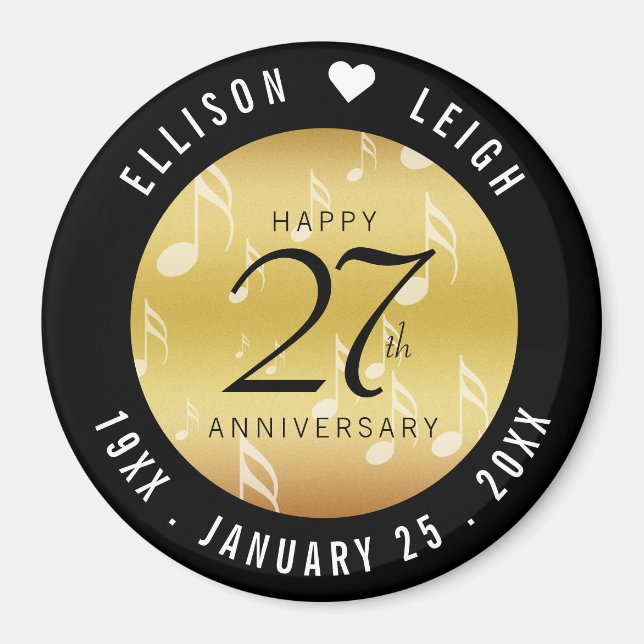 Elegant 27th Music Wedding Anniversary Celebration Magnet (Front)