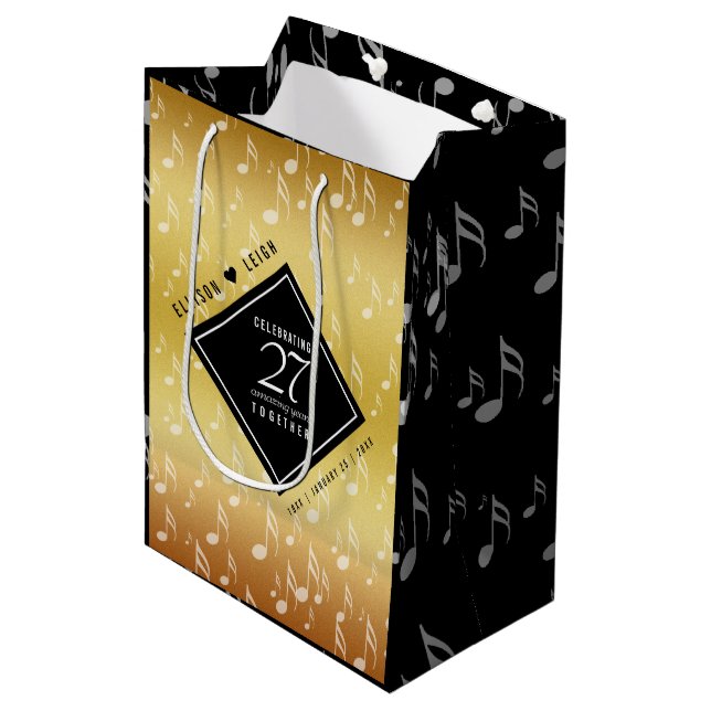 Elegant 27th Music Wedding Anniversary Celebration Medium Gift Bag (Front Angled)