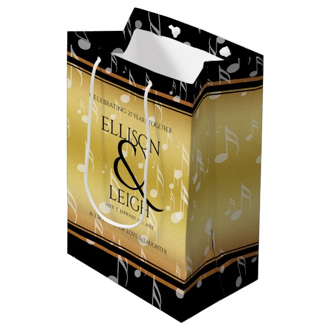 Elegant 27th Music Wedding Anniversary Celebration Medium Gift Bag (Front Angled)