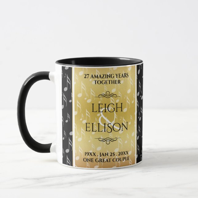 Elegant 27th Music Wedding Anniversary Celebration Mug (Left)