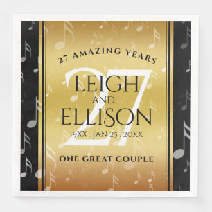Elegant 27th Music Wedding Anniversary Celebration Napkin