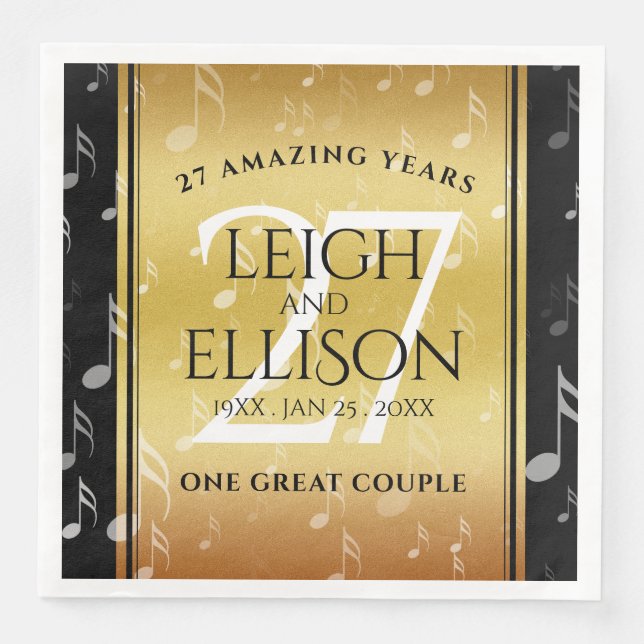 Elegant 27th Music Wedding Anniversary Celebration Napkin (Front)